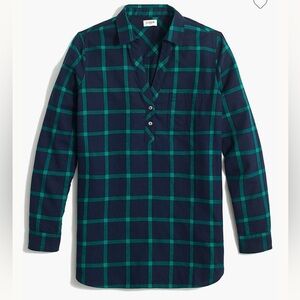 J. Crew Navy Blue/Green Plaid Popover Tunic, Size XS